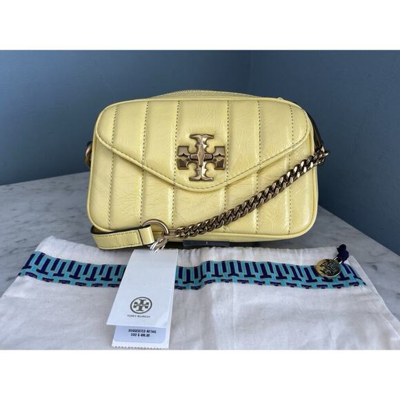NWT Tory Burch Kira Patent Camera Bag Lemon Yellow 142808 Puffy Crossbody Mini - Picture 14 of 16